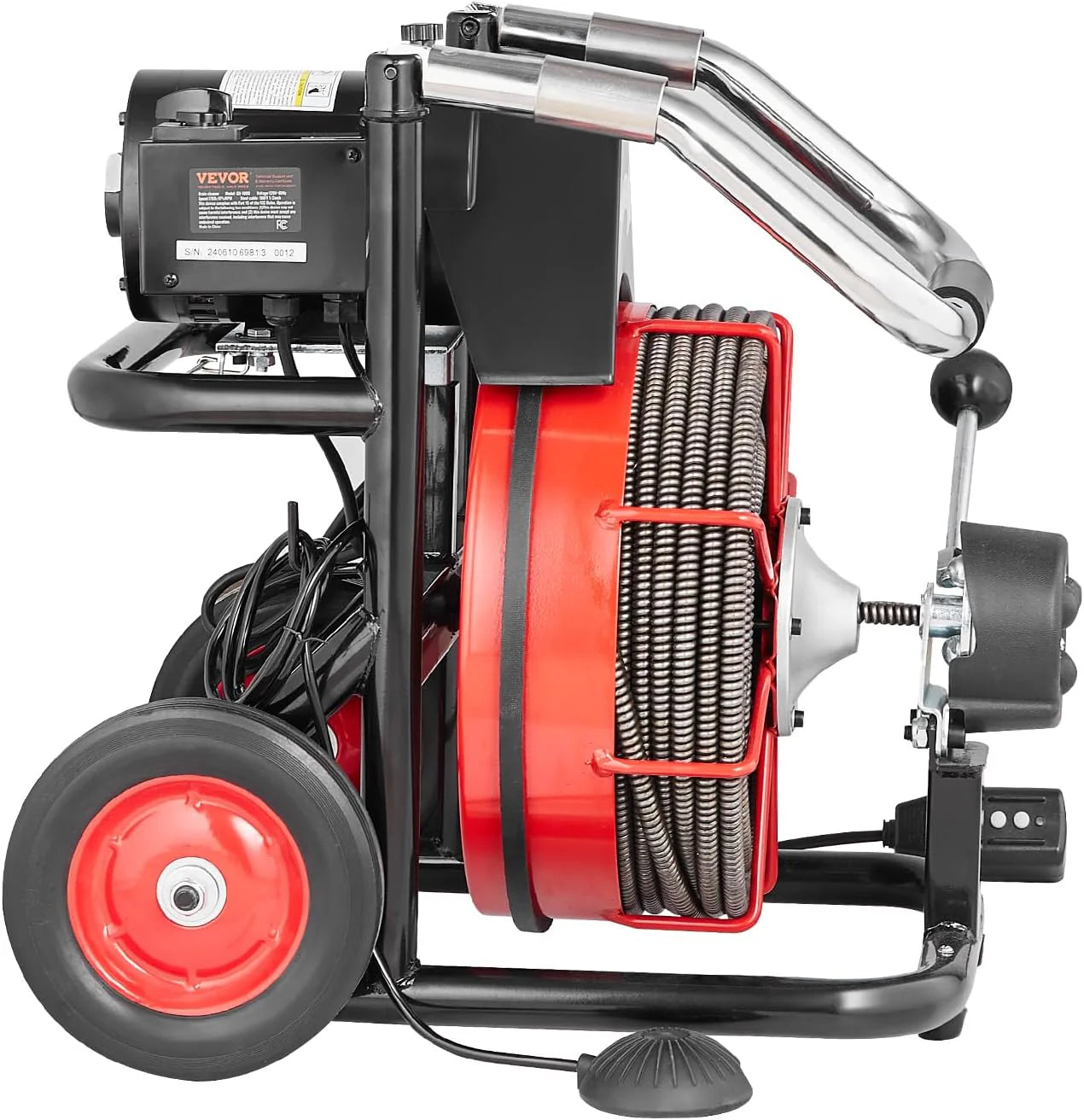 Drain Cleaner Machine 100FT x 1/2 Inch, Auto Feed Sewer Snake Auger on Wheels, 550W Portable Drain Cleaning Machine with 8 Cutters & Air-activated Foot Switch for 2