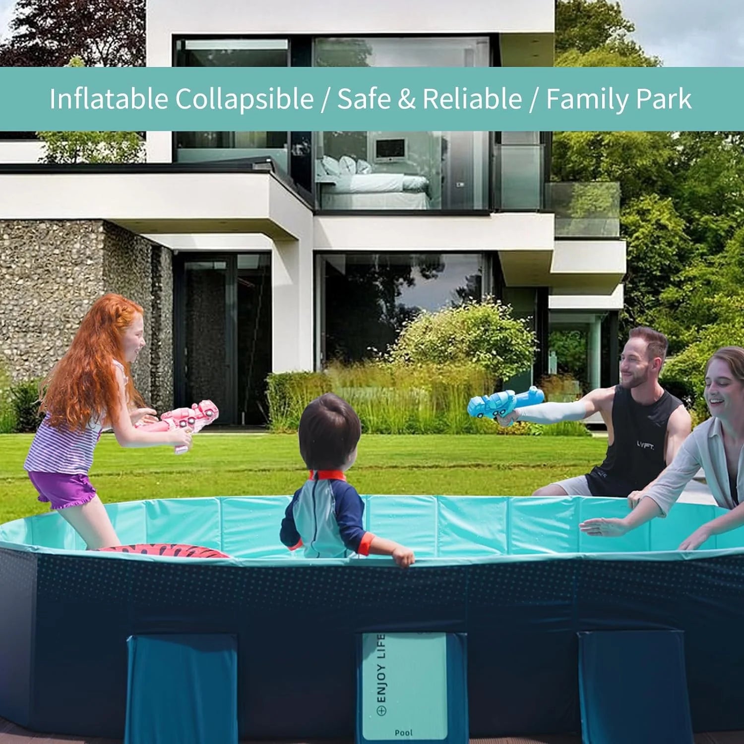 Foldable Non-Inflatable Kids' and Adults' Outdoor Swimming Pool - Hard Plastic Shell, Kid Pool for Backyard Dog Pools (158