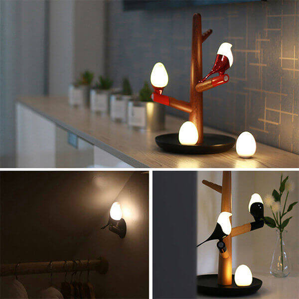 Magpie Wooden LED Smart Sensor Rechargeable Table Lamp
