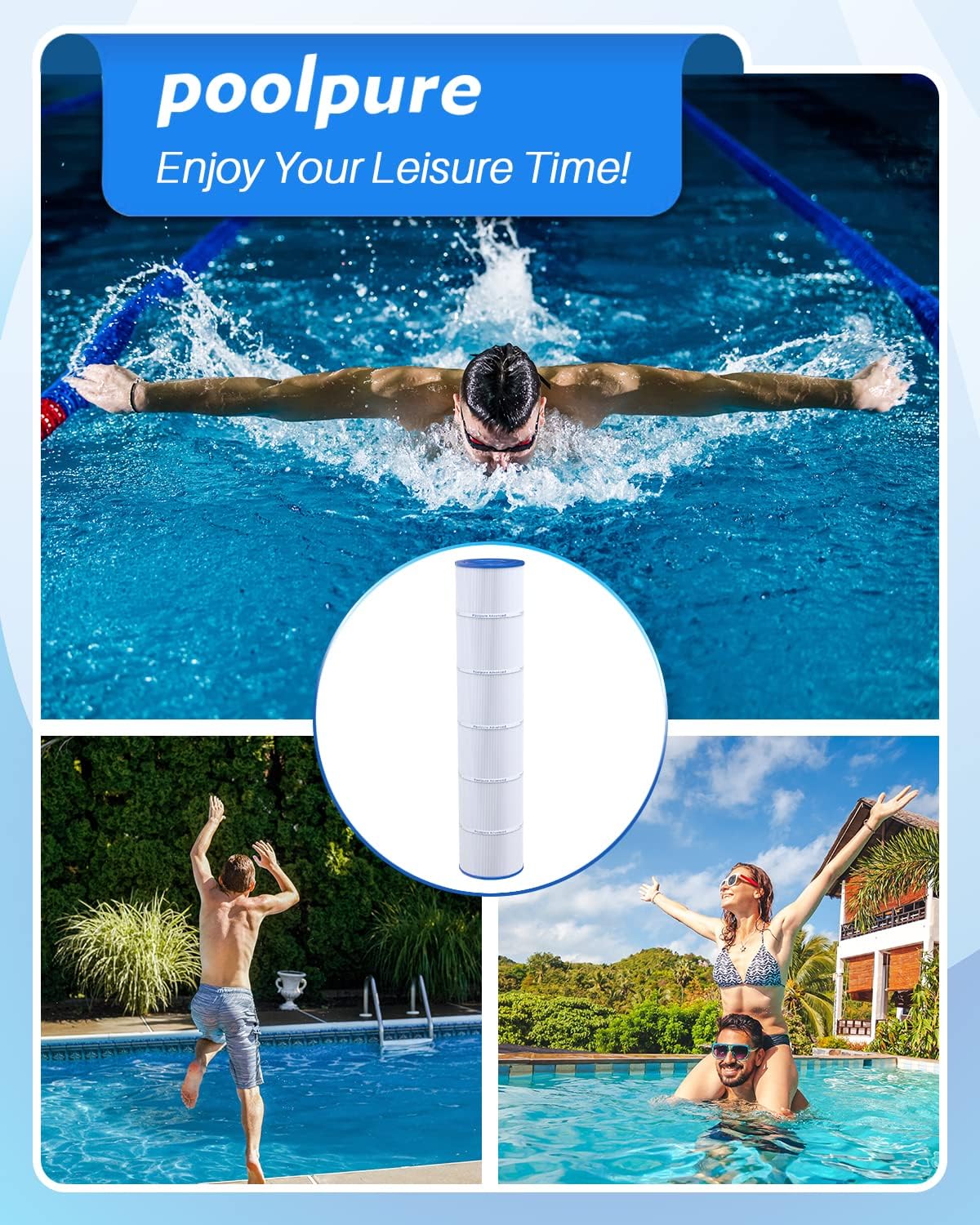 POOLPURE PLFPCC130 Pool Filter Replaces Pentair CCP520, R173578, PCC130, Ultral-A7, Unicel C-7472, Filbur FC-1978, FC-6475, Pentair Clean and Clear Plus 520, 817-0131, 178585, L x OD: 32 1/16
