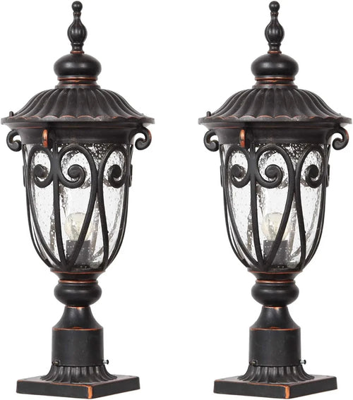 23" Large Outdoor Wall Light for Porch, 2 Pack Aluminium Exterior Wall Mount Lantern for House, Vintage Bronze Outside Wall Sconce with Clear Seeded Glass Shade for Garage