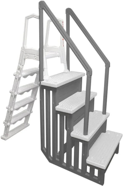 Select Anti-Slip in-Pool Steps | Gray | for Above Ground Swimming Pools | Can Mount to Decks 48" to 54" H | Safety Stairs Capacity Up to 300 lbs
