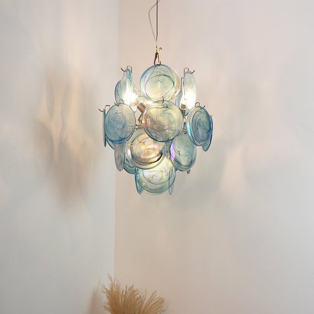 WOW Blue Murano Disc Glass Gorgeous Chandelier-WOW5236