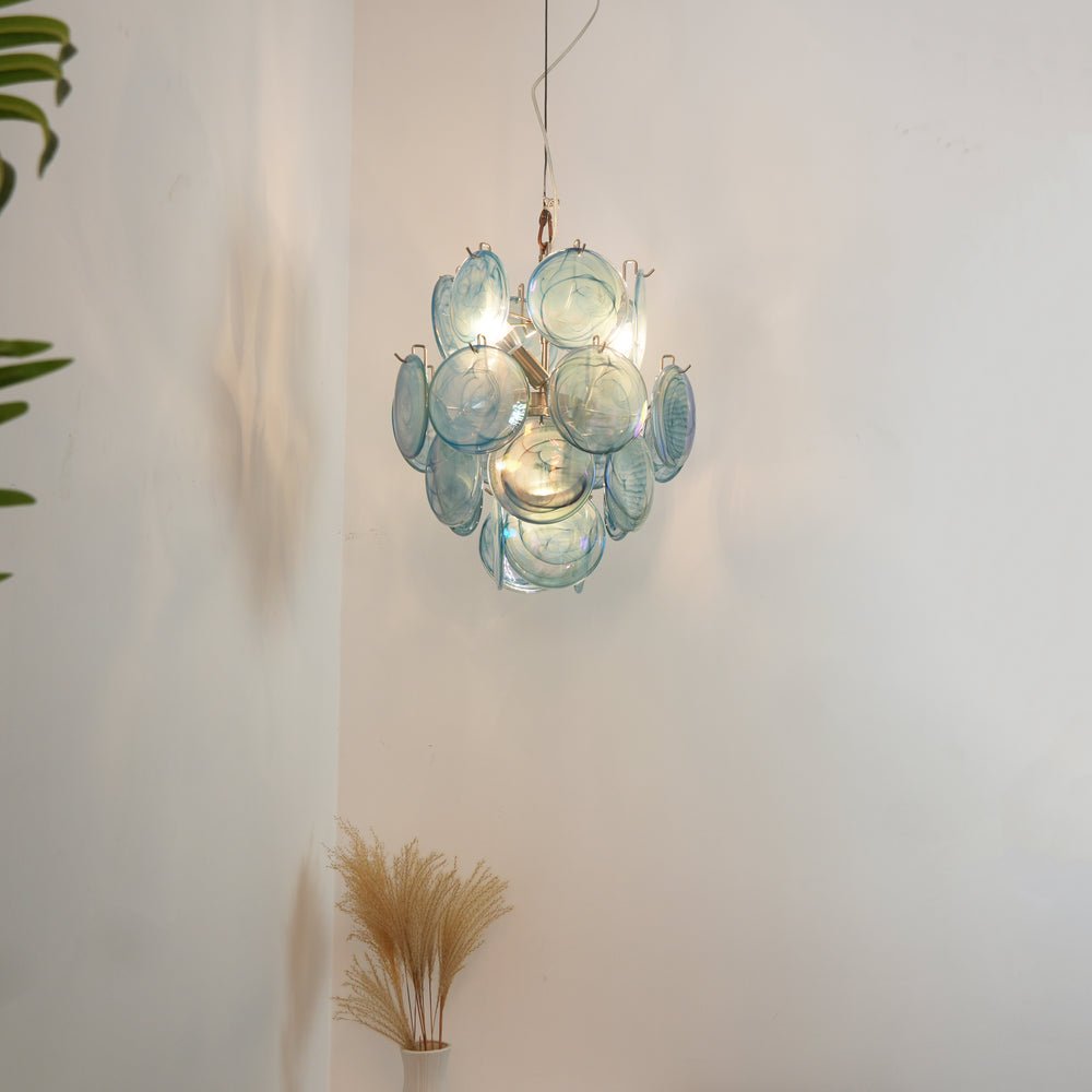 WOW Blue Murano Disc Glass Gorgeous Chandelier-WOW5236