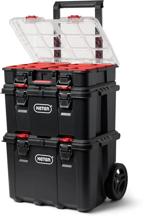 Modular Tools Organizer for Garage Storage and DIY, 3 Piece Resin Rolling Tool Box System for Small Parts