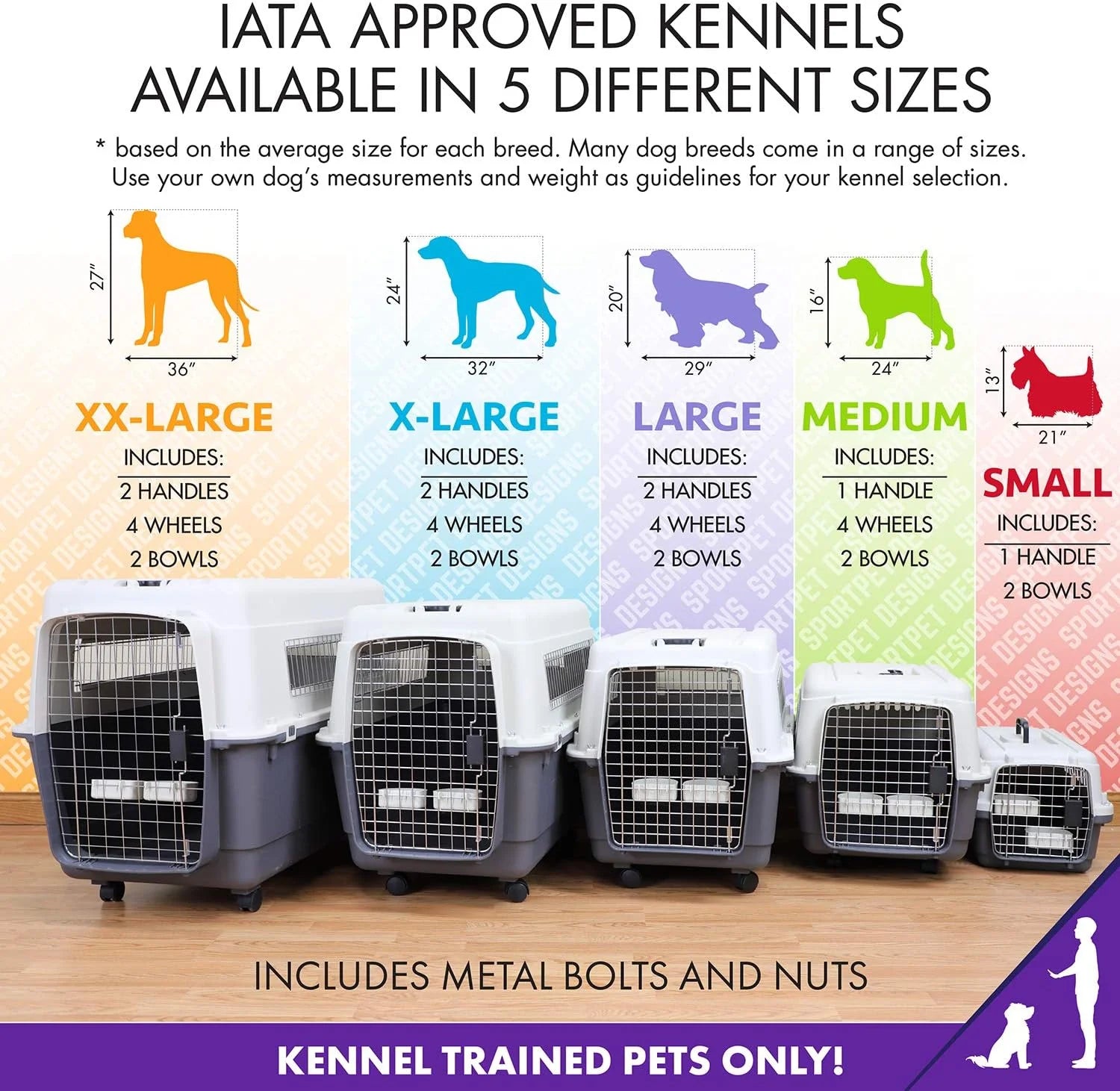 SportPet Designs Plastic Kennels Rolling Plastic Airline Approved Wire Door Travel Dog Crate, XXX-Large, Gray