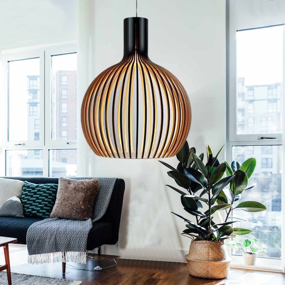 WOW Modern Wooden Pendant Light Fixture Nordic Creative Birdcage Chandelier